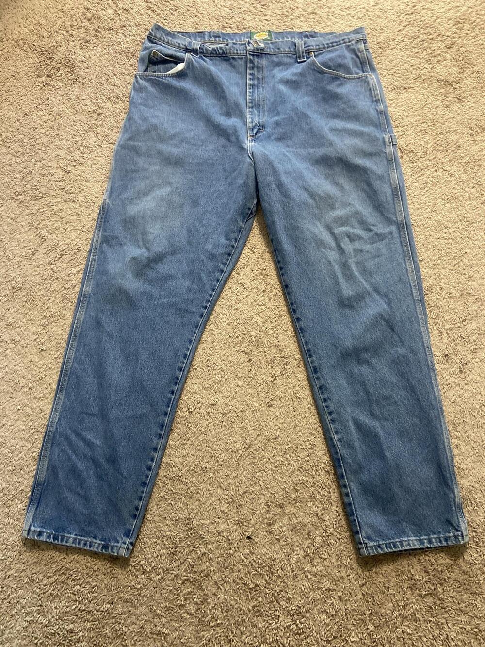 Cabelas Jeans Mens 42x32 Blue Med Wash Relaxed Straight Carpenter Denim Pockets